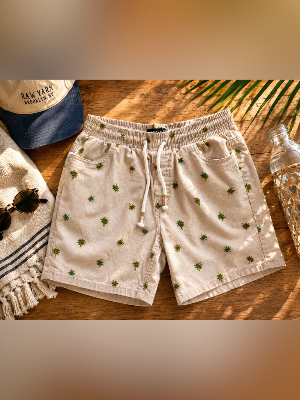 Raw Yarn Industries Palm Tree Drawstring Shorts Medium